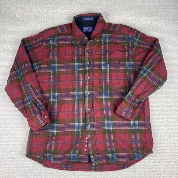 Pendleton Shirt Mens XL Red Button Up 100% Pure virgin Wool Plaid Flannel Casual - Picture 1 of 16